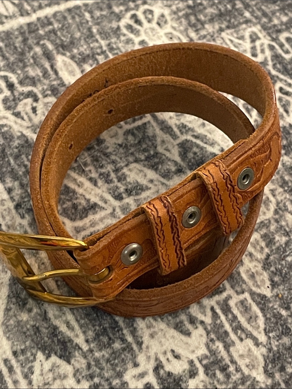 Vintage Wesco Tan Southwest Tool Embossed Top Grain Cowhide Leather Belt 24